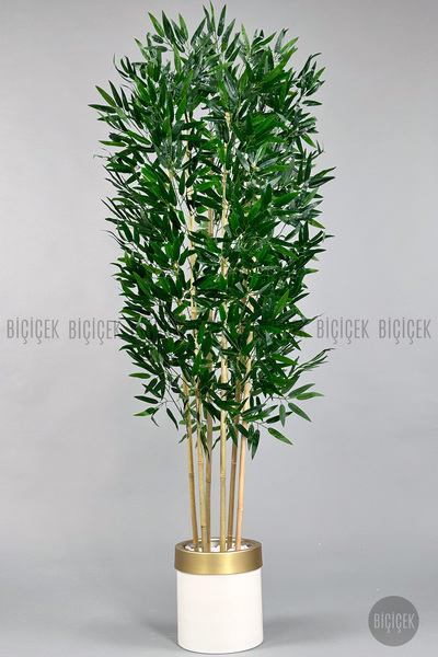 BİÇİÇEK Yapay bambu ağacı 170cm krem metal saksıda gold