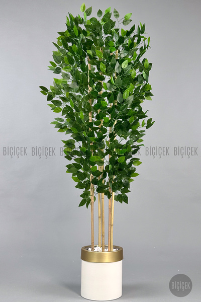 BİÇİÇEK Yapay benjamin ağacı 170cm siyah metal saksıda gold