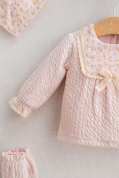 Tongs Baby Baby Girl Seersucker Ruffle Collar Hospital Release - 5-Piece Pink Bodysuit Set Newborn (0-3 Months)