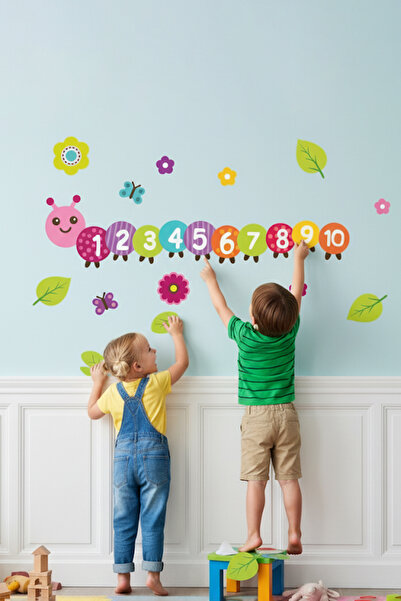 KT Decor Sevimli Tırtıl Ile Eğitici Rakamlar Serisi Çocuk Odası Duvar Sticker...
