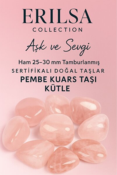 Tesbih Atölyesi Sertifikalı Tamburlanmış Doğal Pembe Kuvars Taşı Kütle Parça ...