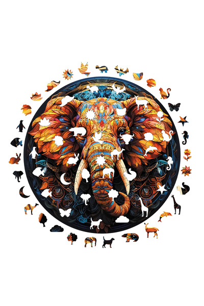 WePuzzleUp Ahşap Puzzle - Renkli Fil - 252 Parça, 29x29 cm