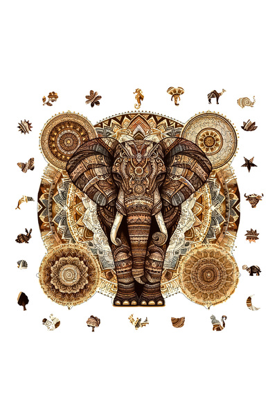 WePuzzleUp Ahşap Puzzle - Majestik Mandala Fil - 250 Parça, 29x28 cm