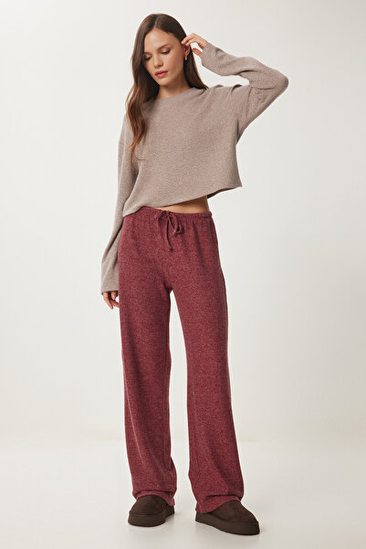 Lovelyİstanbul Yumoş Bol Örme Pantolon BORDO LUB0063