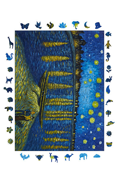 WePuzzleUp Ahşap Puzzle - Van Gogh Ren Nehri'nde Yıldızlı Bir Gece - 450 Parça, 29x39 cm