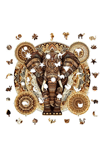 WePuzzleUp Ahşap Puzzle - Majestik Mandala Fil - 250 Parça, 29x28 cm