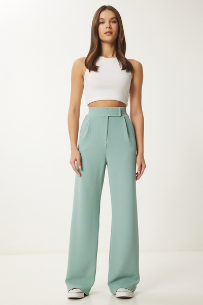 Lovelyİstanbul Beli Cırtlı Rahat Palazzo Pantolon SU YEŞİLİ LRV0003