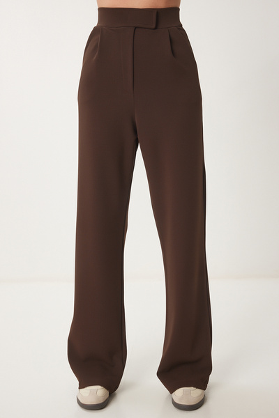 Lovelyİstanbul Beli Cırtlı Rahat Palazzo Pantolon KAHVERENGİ LRV0003