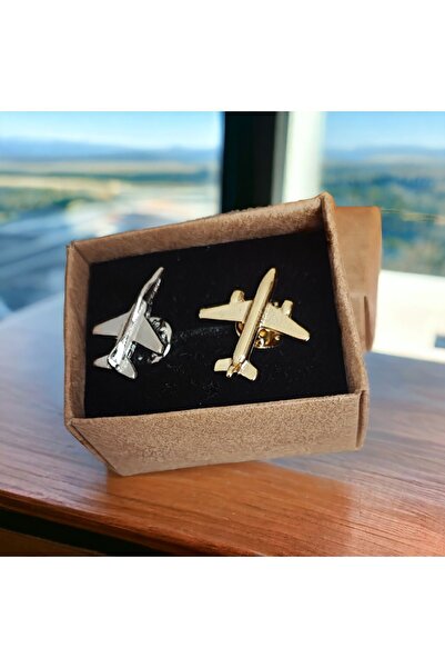 cacatasarım Uçak Broş 2'li Yaka Rozeti Gold Renk Metal Hediyelik Pilot Hostes