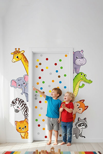 Kt Grup Sevimli Hayvanlar Ve 65 Adet Puantiye Kapı Dolap Duvar Sticker Seti