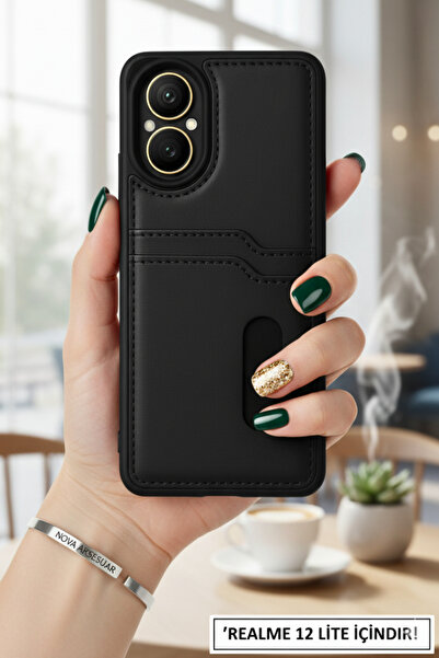 cepmoda REALME "12 LİTE" Kartlıklı Telefon Kılıfı Lüx Deri Kaplama SARA Arka ...