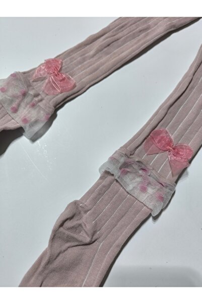Ekinoks Baby Girl Children's Pantyhose Cotton Bow Tulle Ribbed Scented Dusty Rose