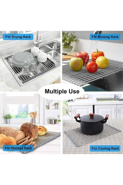 COOYA Roll Up Dish Drying Rack, Foldable Sink Rack Stainless Steel Dryer Holder for Kitchenware Tableware