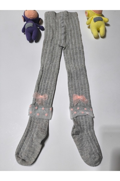 Ekinoks Βρεφικό κοριτσάκι Παιδικό καλσόν Βαμβακερό φιόγκο τούλι κοτλέ Αρωματικό γκρι