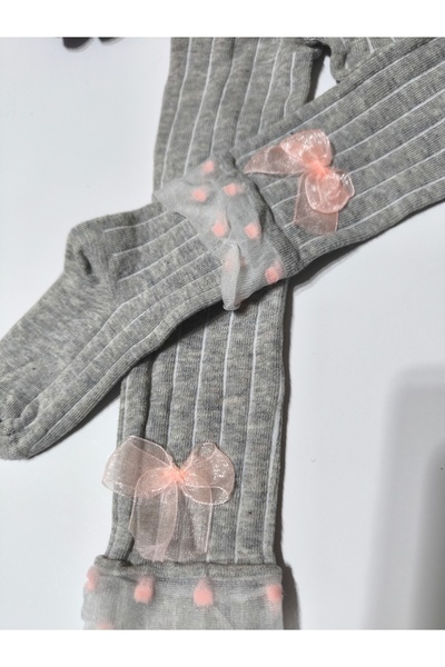 Ekinoks Βρεφικό κοριτσάκι Παιδικό καλσόν Βαμβακερό φιόγκο τούλι κοτλέ Αρωματικό γκρι