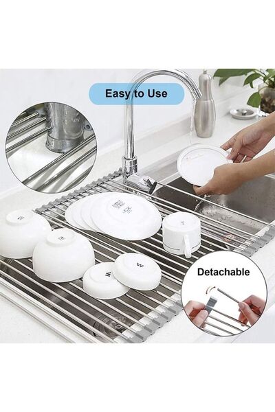 COOYA Roll Up Dish Drying Rack, Foldable Sink Rack Stainless Steel Dryer Holder for Kitchenware Tableware