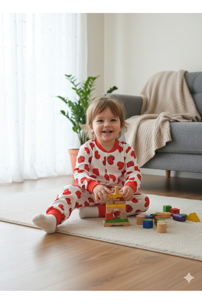 Miniworld Kız-Erkek Bebek- Çocuk Pijama Takımı %100 Pamuk Uzun Kollu Önü Çıtçıtlı Mevsimlik