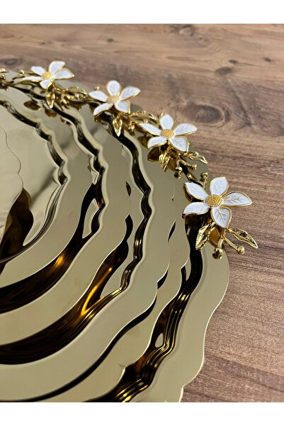 Maglor Lüx 6 Adet Papatya Aksesuarlı Oval Gold 20x25 Paslanmaz Çelik Kahve Sunum Tepsisi