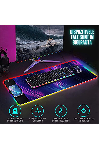 LEBLOU Gaming mousepad with 15w wireless charging, swing, RGB touch change, USB 3.0, 4mm thickness, 80x30