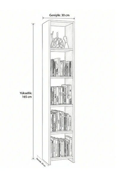 Free Home Premium MDF Ürün 5 Raflı Modern Kitaplık | Çok Amaçlı Raf Ünitesi | Ofis ve Salon Dekorasyonu
