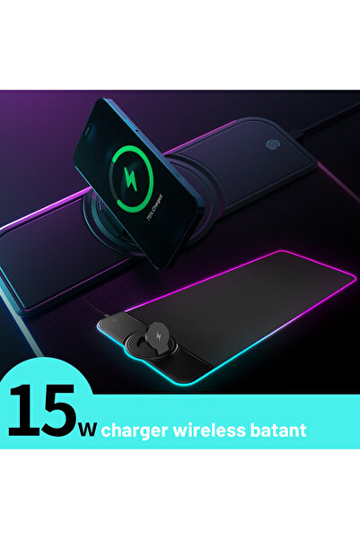 LEBLOU Gaming mousepad with 15w wireless charging, swing, RGB touch change, USB 3.0, 4mm thickness, 80x30