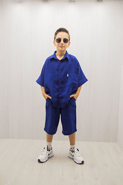 BOYS SHIRT-SHORTS DUO MUSLIN SUMMER SUIT 100% COTTON.