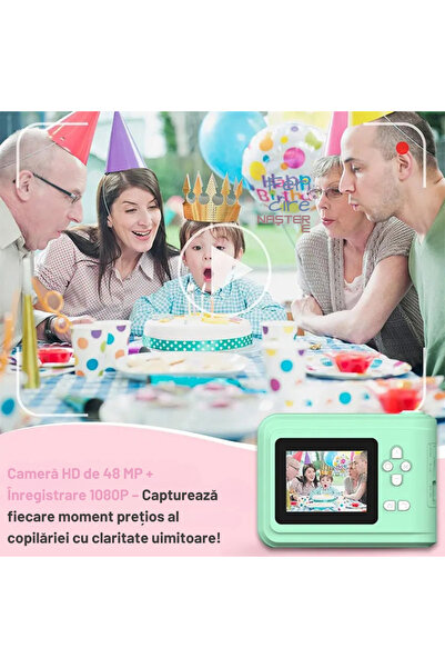 Edima Camera Foto Instant cu Imprimare Termica Fara Cerneala pentru Copii EDIMA®, 48MP, Video 1080P, Jocu