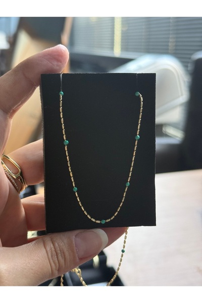 DGK COLLECTİON Premium serisinden 14K gold renk özel tasarım minik mavi topçuklu,desenli zincir kolye🩵