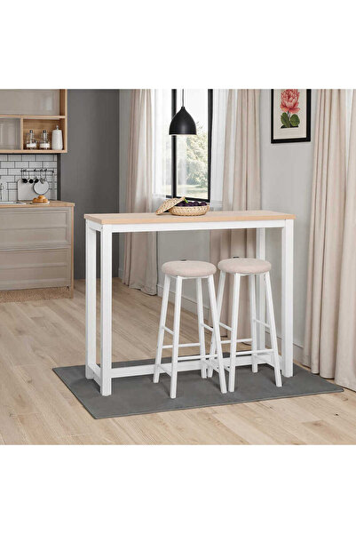 Adore Mobilya High-Rise 2 Tabureli Yüksek Ayaklı Yemek Masası - Beyaz 120x40x100