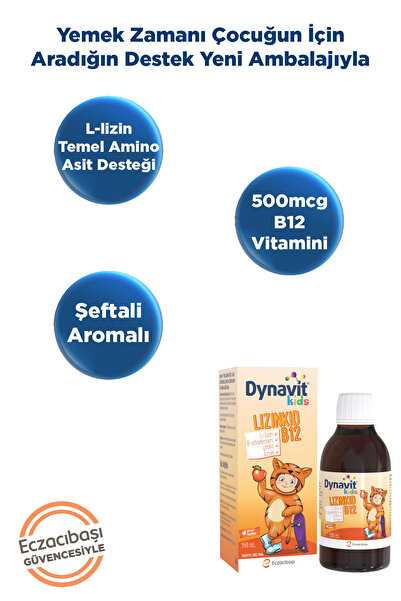 Dynavit Kids Lizinkid-B12 Şurup 150mL- Yemek Zamanı – Çocuk L-lizin Aminoasit Destek, B Vit, Krom, Çinko