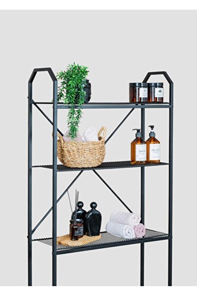 Bye Concept More Metal Ayaklı 3 Raflı Banyo Rafı Çamaşır Makinesi Üstü Dekoratif Raf Askılık Organizer
