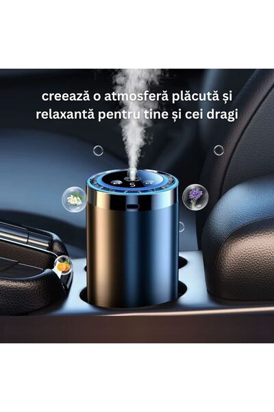 PRIMEDEO Odorizant auto profesional – Difuzor reîncărcabil cu lumini ambientale și proiector de stele