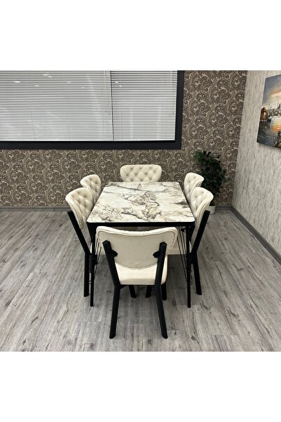 BY ORHAN GÜZEL Akuamarin Mutfak Yemek Masası Takımı- 6 Kişilik Mutfak Masa Sandalye Takımı- Mutfak Masası Takımı