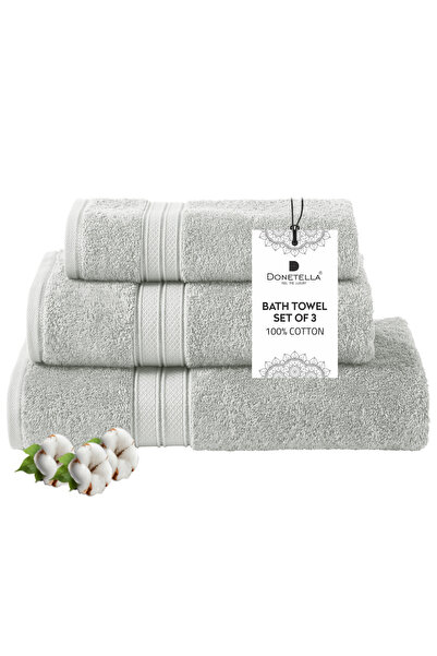 Donetella طقم مناشف مكون من 3 قطع - قطعة واحدة من ملاءة الحمام، قطعة واحدة من منشفة الحمام، قطعة واحدة من منشفة اليد 600 جرام لكل متر مربع 100% قطن ممشط