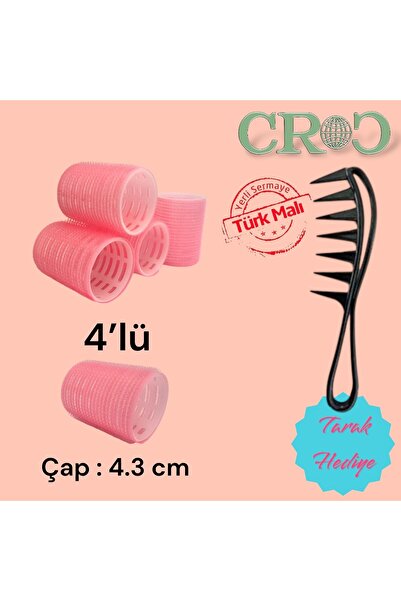 Croc 4-Piece Medium Size Plastic Curler Pink Cb22 - Velcro Adhesive Hair Curler