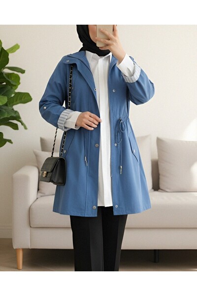 Modamorfo Kolu Katlamalı Tünel Bağcıklı Araboy Trençkot -indigo