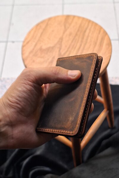 MAT Deri Vertical Card Holder Genuine Leather Slim Card Holder Men's Wallet Brown