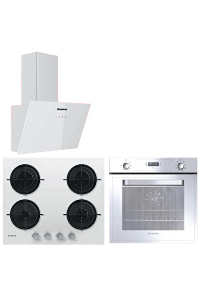 Hoover 3'lü Beyaz Cam Ankastre Set (HOT3051WI/E Fırın/ HVW6MW Ocak/ HDG6C1GWTK/1 Davlumbaz)