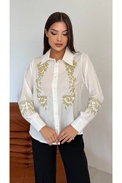 TRENDBUTİKOFFİCİAL Жіноча сорочка з золотим вишиванням