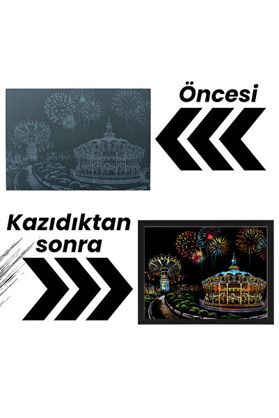 minyaturia Scratching Art Set |   Amusement Park Rainbow Scratch Paper |   Hobby Set, Includes Painting and Pen