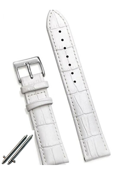 onlinekordon ⌚   22mm Watch Compatible White Color Croco Printed Leather Watch Band Strap 46mm with Smart Pins