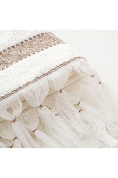 Ecocotton Galya Hand and Face Towel 100% Organic Kapok with Border Cream-Beige 50X90 cm