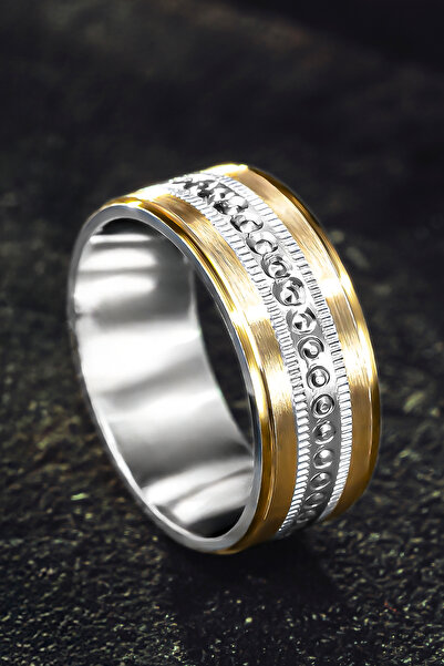 OSMANLI GÜMÜŞ Erkek Kadın Çift Gümüş Alyans - Altın Kaplama Detaylı Gümüş Renk Geçişli Söz Yüzüğü