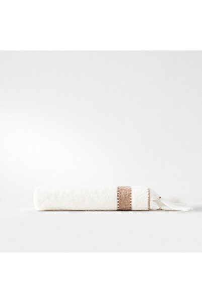 Ecocotton Galya Hand and Face Towel 100% Organic Kapok with Border Cream-Terra 50X90 cm