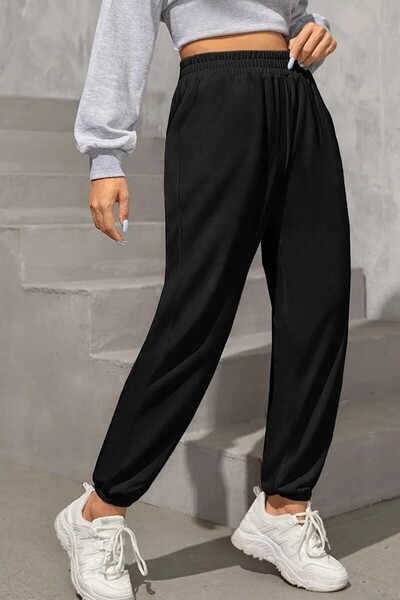 YUSTEX بنطلون رياضي أسود فضفاض للجنسين