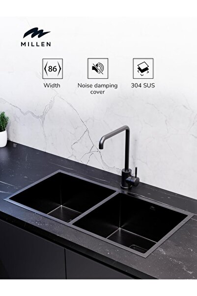 MILLEN Handmade Undermount Top Mount Double Bowl Sink - SUS 304, Soundproof, ...