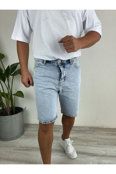 LudoWear Snow Washed Light Blue Fit Lycra-Free Jean Denim Shorts