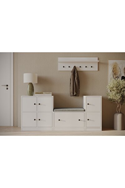 Nettrends Çok Amaçlı ve Çok Bölmeli Şık Tasarım Portmanto, Askılıklı ve Puflu Ayakkabılık KBR-AYK-1010