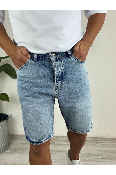 LudoWear Blue Snow Wash Fit Lycra-Free Jean Denim Shorts