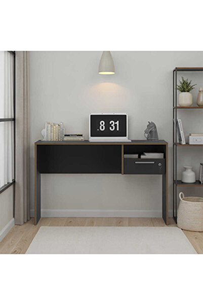 Adore Mobilya Concept Kilitli Çekmeceli Çalışma Masası-Antrasit-Kontra 120x75...
